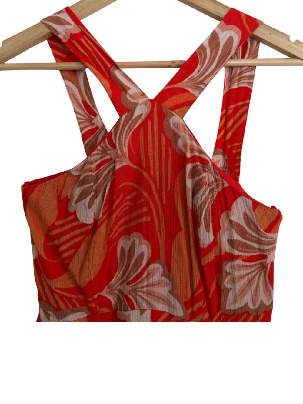 Land of the Brave Halter Midi Resort Dress Red Floral Women’s Size S